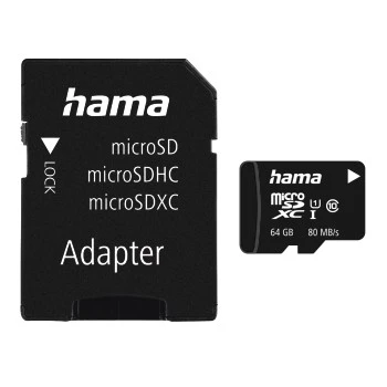 microSDXC 64GB Cl 10 UHS-I 80MB/s+Adapter/Mobile | Hama
